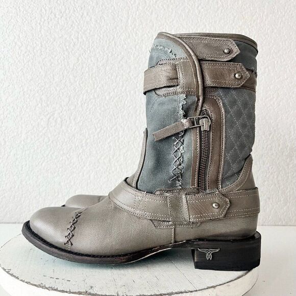 Lane Dustoff Women’s Western Boots Gray Moto Harness Zip Ankle Size 8 - Picture 4 of 11